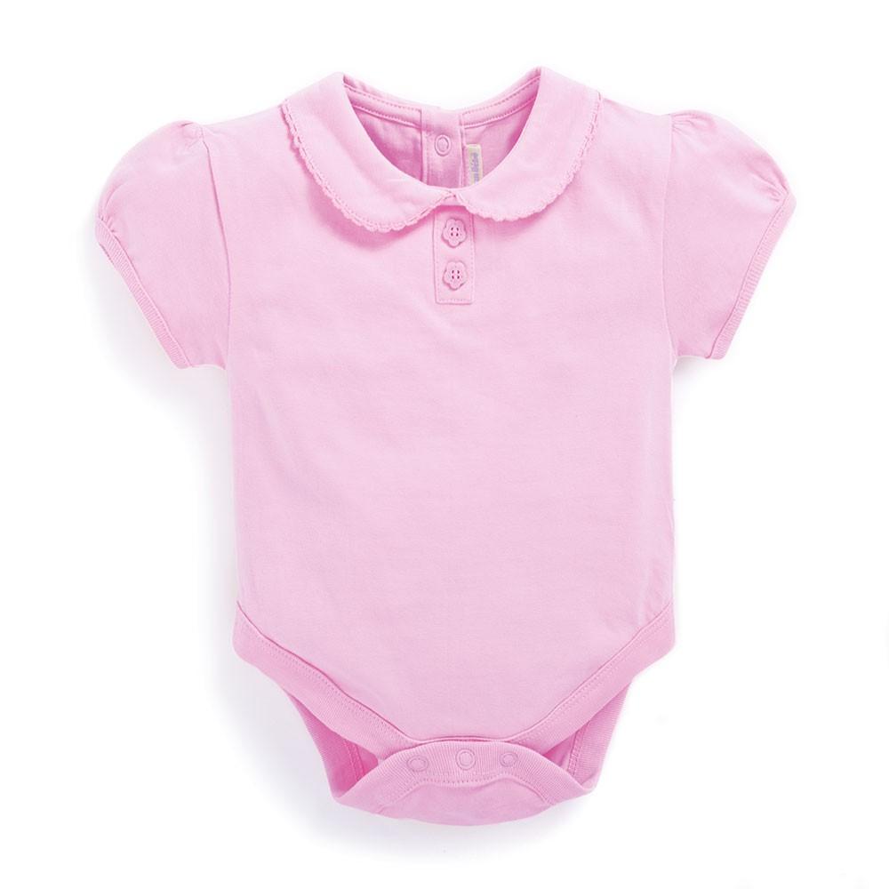 Plain Peter Pan Baby Bodysuit- Pink - JoJo Maman Bebe - joannas-cuties
