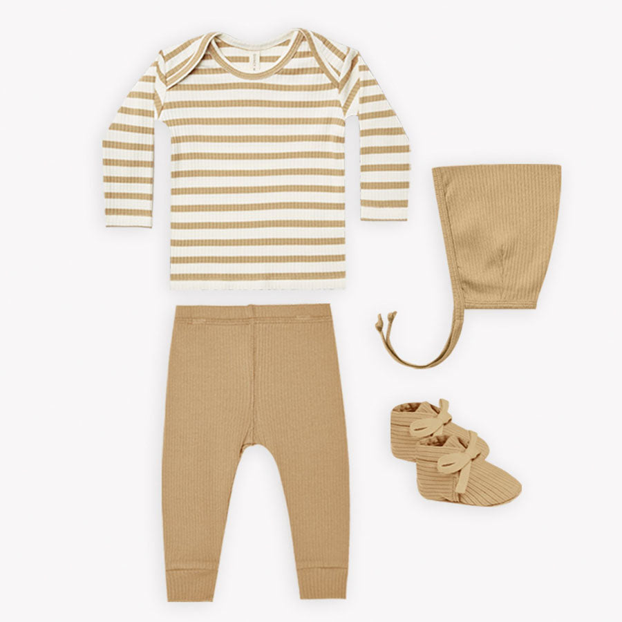 Pointelle Bringing Home Baby Set - Honey Stripe-OUTFITS-Quincy Mae-Joanna's-Cuties