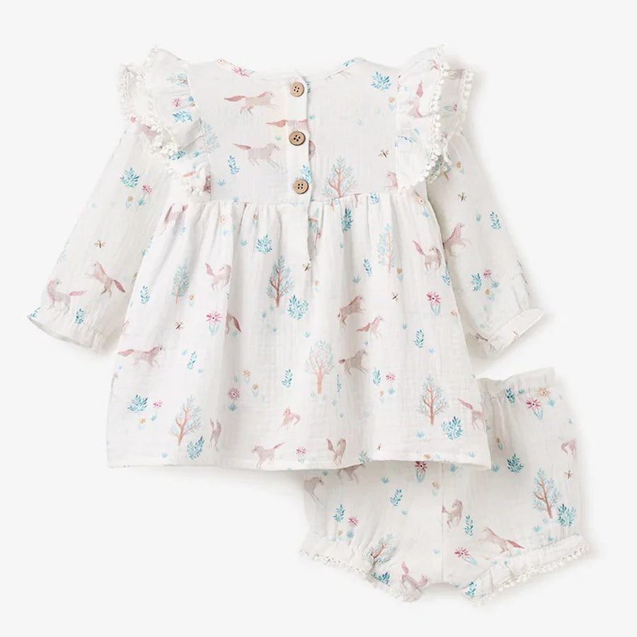 Pony Meadow Organic Muslin Dress & Bloomer Set-DRESSES & SKIRTS-Elegant Baby-Joannas Cuties