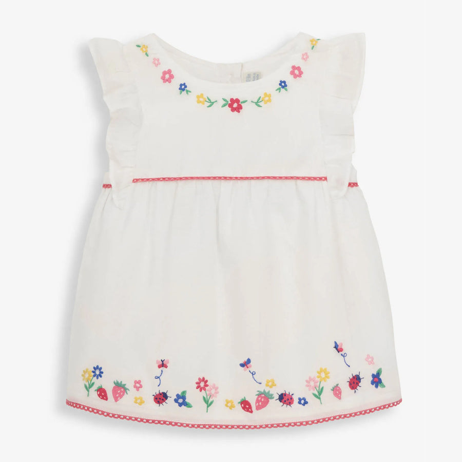 Pretty Embroidered Strawberry Blouse-TOPS-JoJo Maman Bebe-Joannas Cuties