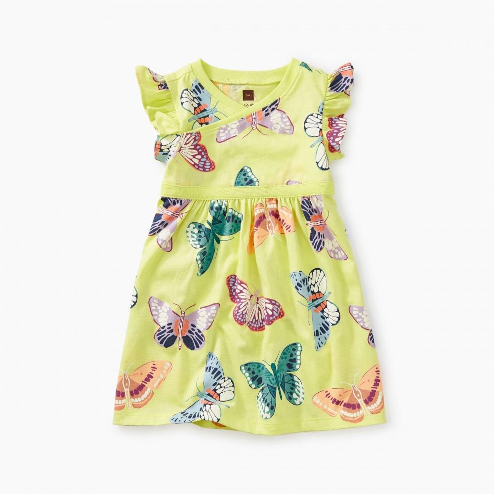 Printed Wrap Neck Baby Dress - Tea - joannas-cuties
