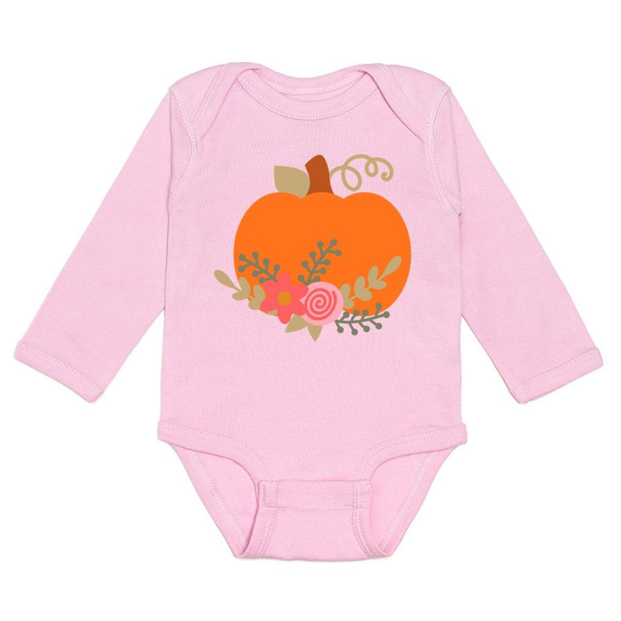 Pumpkin Flower Long Sleeve Bodysuit-Sweet Wink-Joanna's Cuties