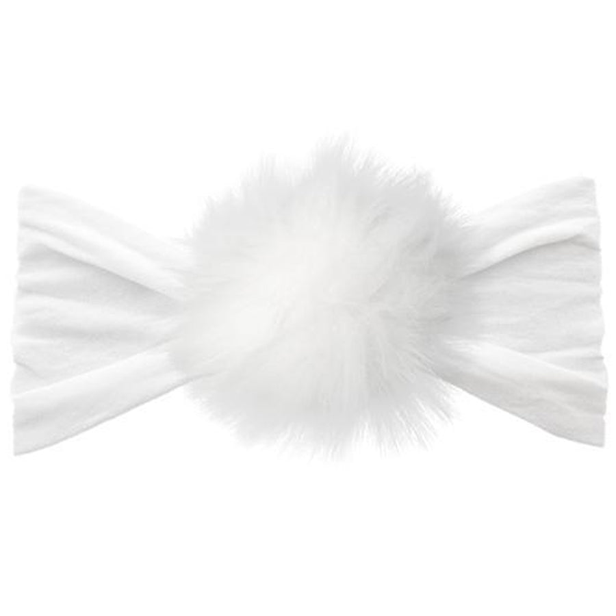Rabbit Fur Pom Headband - White-Baby Bling-Joanna's Cuties
