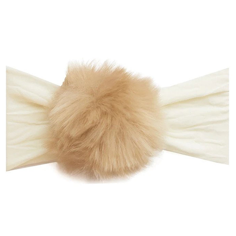 Rabbit Fur Pom Headband - Ivory/Camel-Baby Bling-Joanna's Cuties