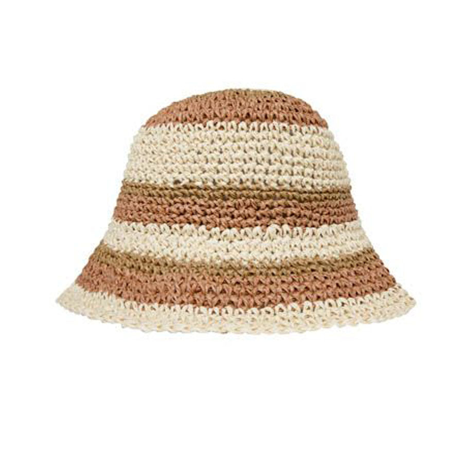 Rafia Bucket Hat - Redwood Stripe-HATS & SCARVES-Rylee + Cru-Joannas Cuties