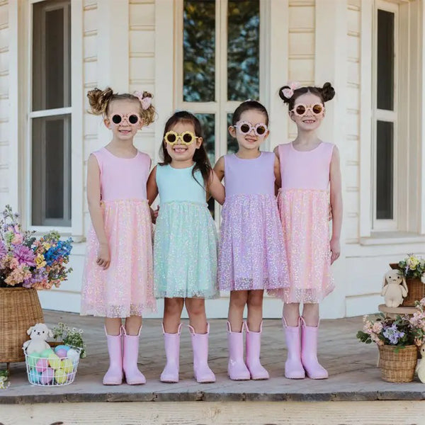 Robin's Egg Blue Confetti Flower Dress - Kids Easter Dress-DRESSES & SKIRTS-Sweet Wink-Joannas Cuties