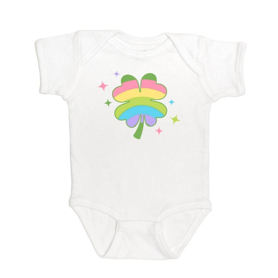 Rainbow Clover Short Sleeve Bodysuit - St. Patrick's Day Baby-BODYSUITS-Sweet Wink-Joannas Cuties