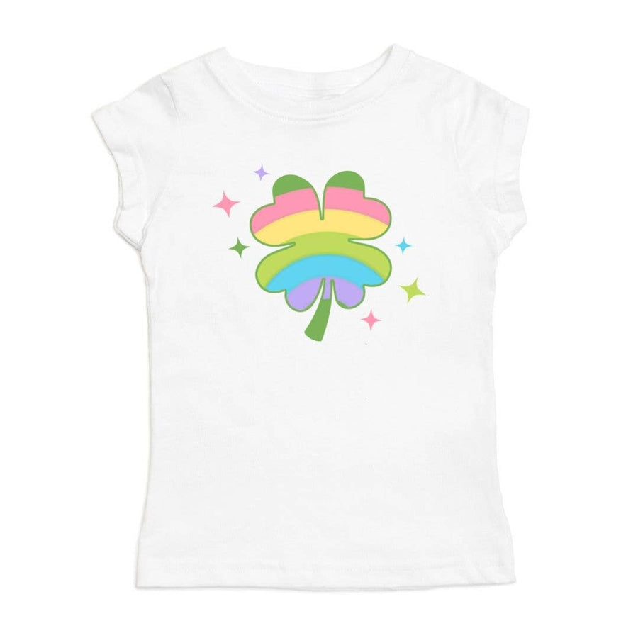 Rainbow Clover Short Sleeve Shirt - St. Patrick's Day Kids Tee-TOPS-Sweet Wink-Joannas Cuties