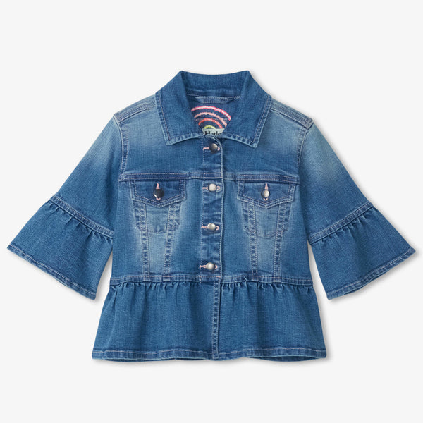 Rainbow Heart Ruffle Denim Jacket