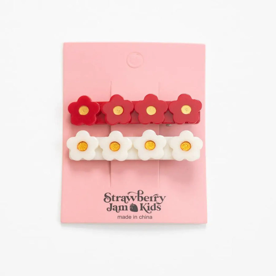 Red and Cream Flower Hair Clip Set-HAIR CLIPS-Strawberry Jam Kids-Joannas Cuties