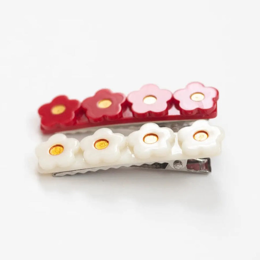 Red and Cream Flower Hair Clip Set-HAIR CLIPS-Strawberry Jam Kids-Joannas Cuties