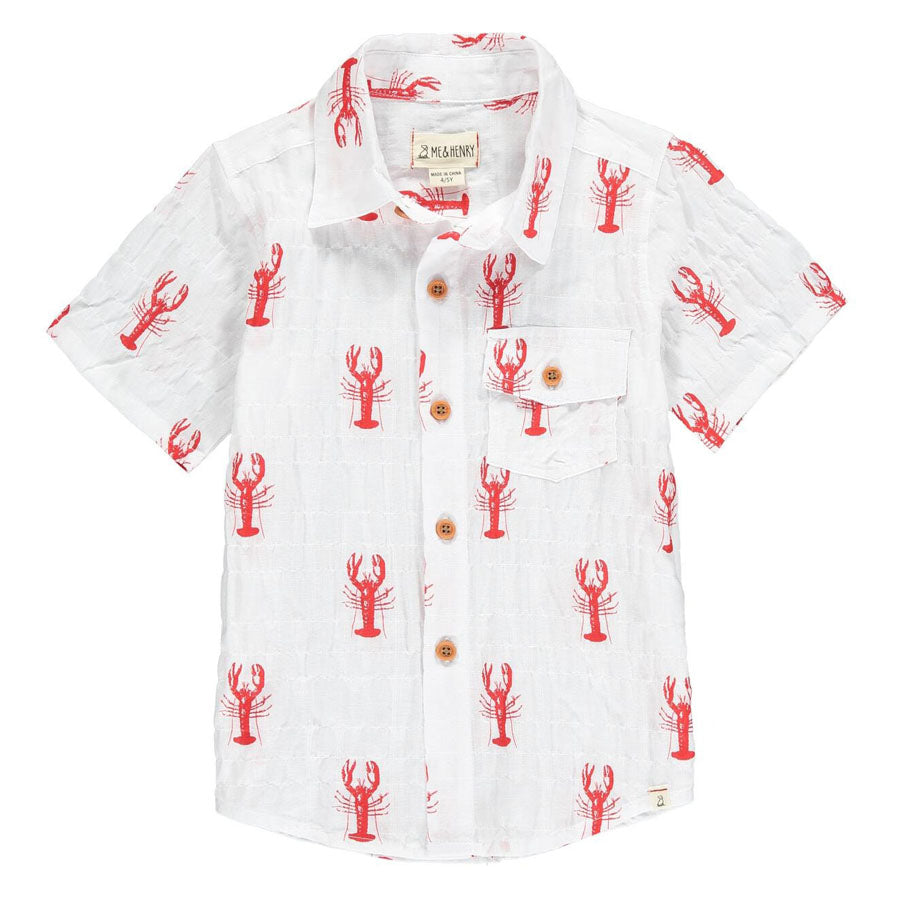 Red Lobster Short Sleeved Shirt - White-TOPS-Me + Henry-Joannas Cuties