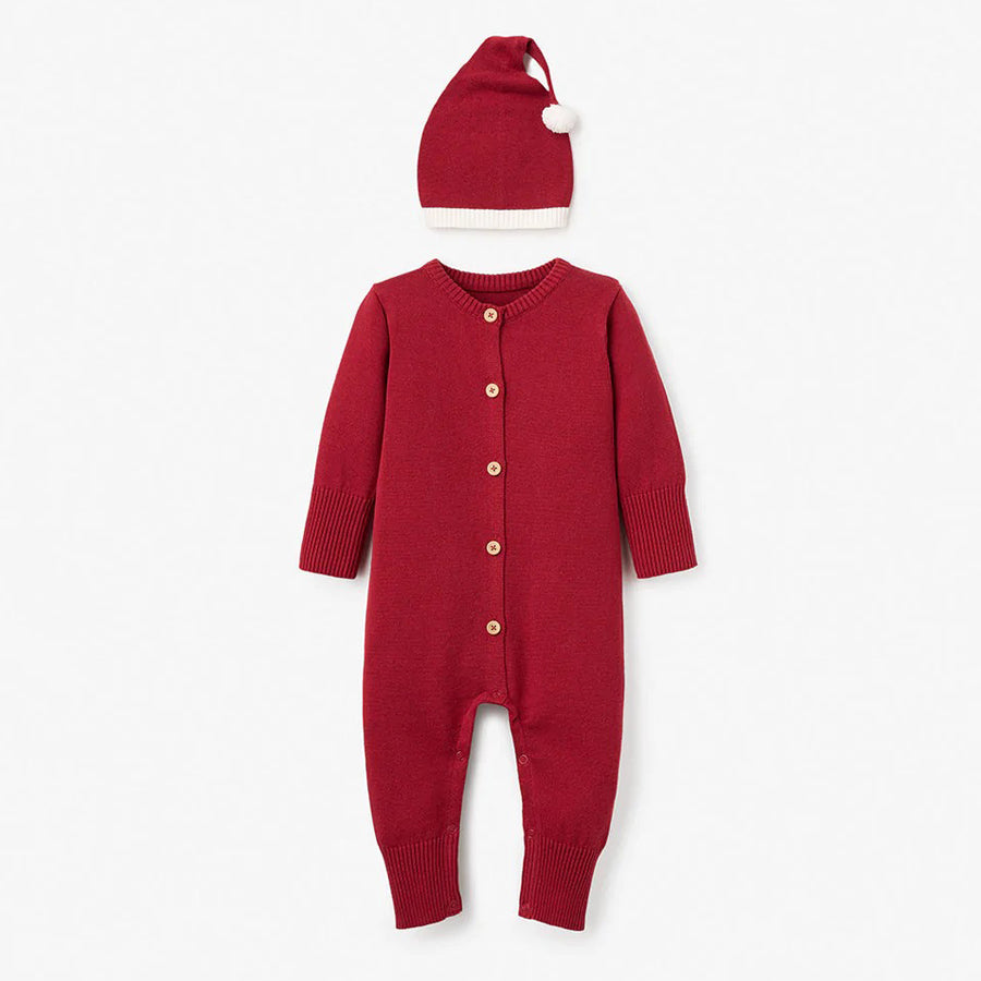 Red Santa Baby Dropback Jumpsuit & Hat Set-OVERALLS & ROMPERS-Elegant Baby-Joannas Cuties