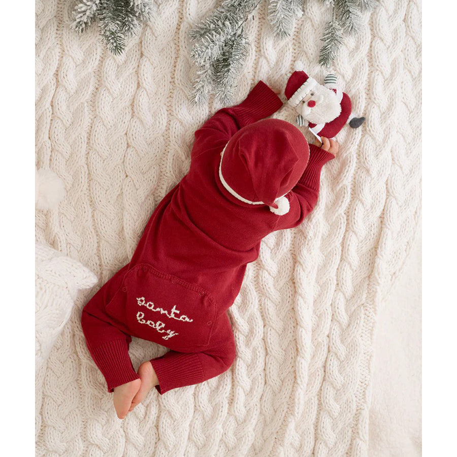 Red Santa Baby Dropback Jumpsuit Hat Set