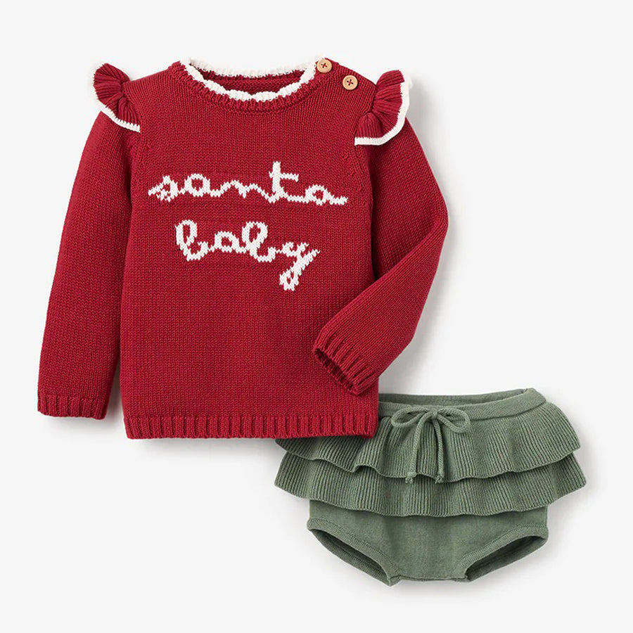 Red Santa Baby Ruffle Sleeve Sweater & Bloomer Set-OUTFITS-Elegant Baby-Joannas Cuties