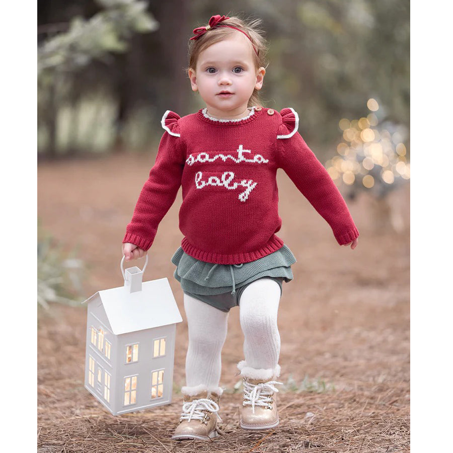 Red Santa Baby Ruffle Sleeve Sweater & Bloomer Set-OUTFITS-Elegant Baby-Joannas Cuties