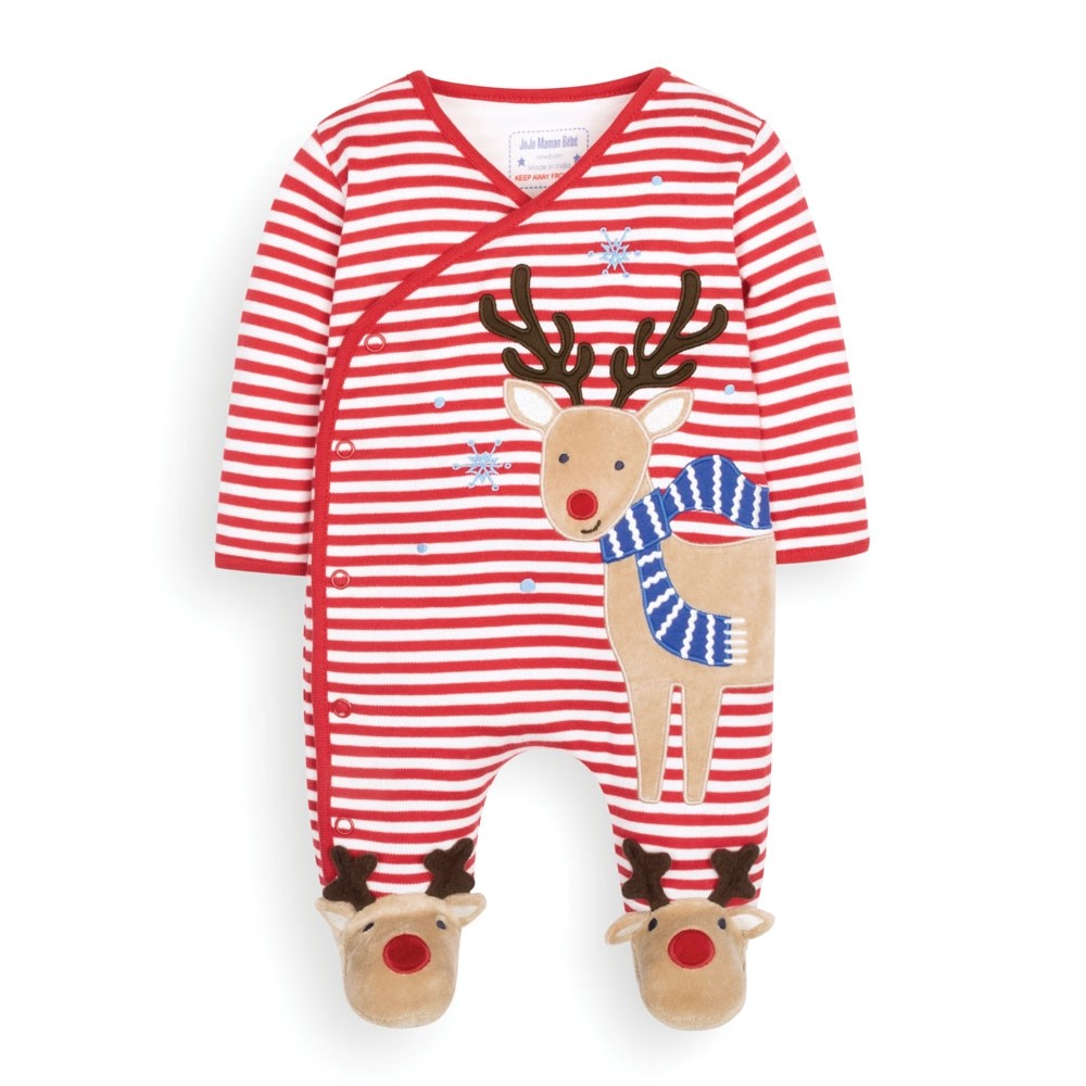 Reindeer Appliqué Baby Footie & Hat Set - JoJo Maman Bebe - joannas-cuties