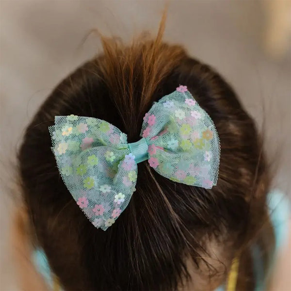 Robin's Egg Blue Confetti Flower Bow Clip - Kids Easter Clip-HAIR CLIPS-Sweet Wink-Joannas Cuties