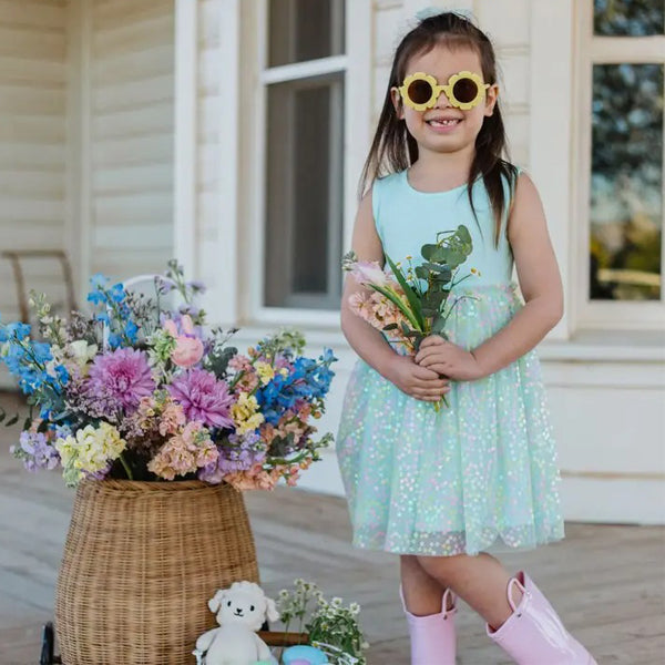 Robin's Egg Blue Confetti Flower Dress - Kids Easter Dress-DRESSES & SKIRTS-Sweet Wink-Joannas Cuties