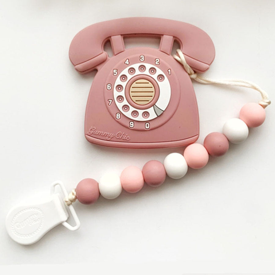 Rotary Dial Phone Teether With Clip - Rose-TEETHERS-Gummy Chic-Joannas Cuties