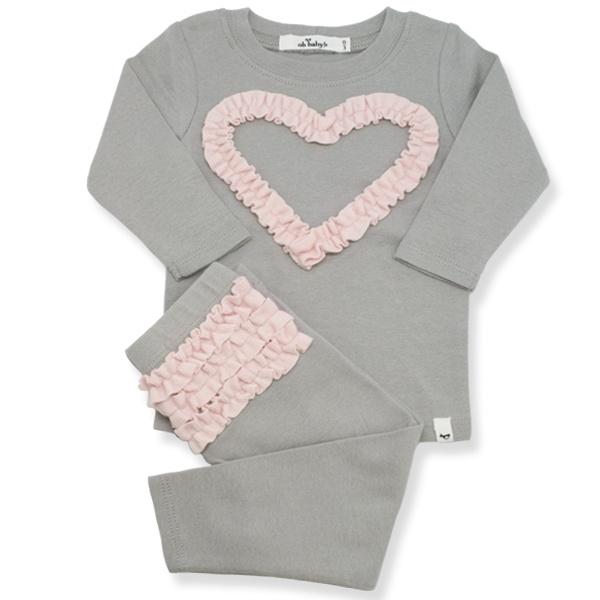 Ruffle Heart Two Piece Set w/ Brushed Pale Pink - Oh Baby - joannas-cuties