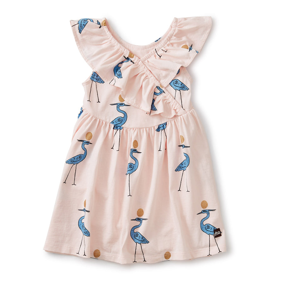 Ruffle Neck Dress - Sparkle Ibis-Tea-Joanna's Cuties