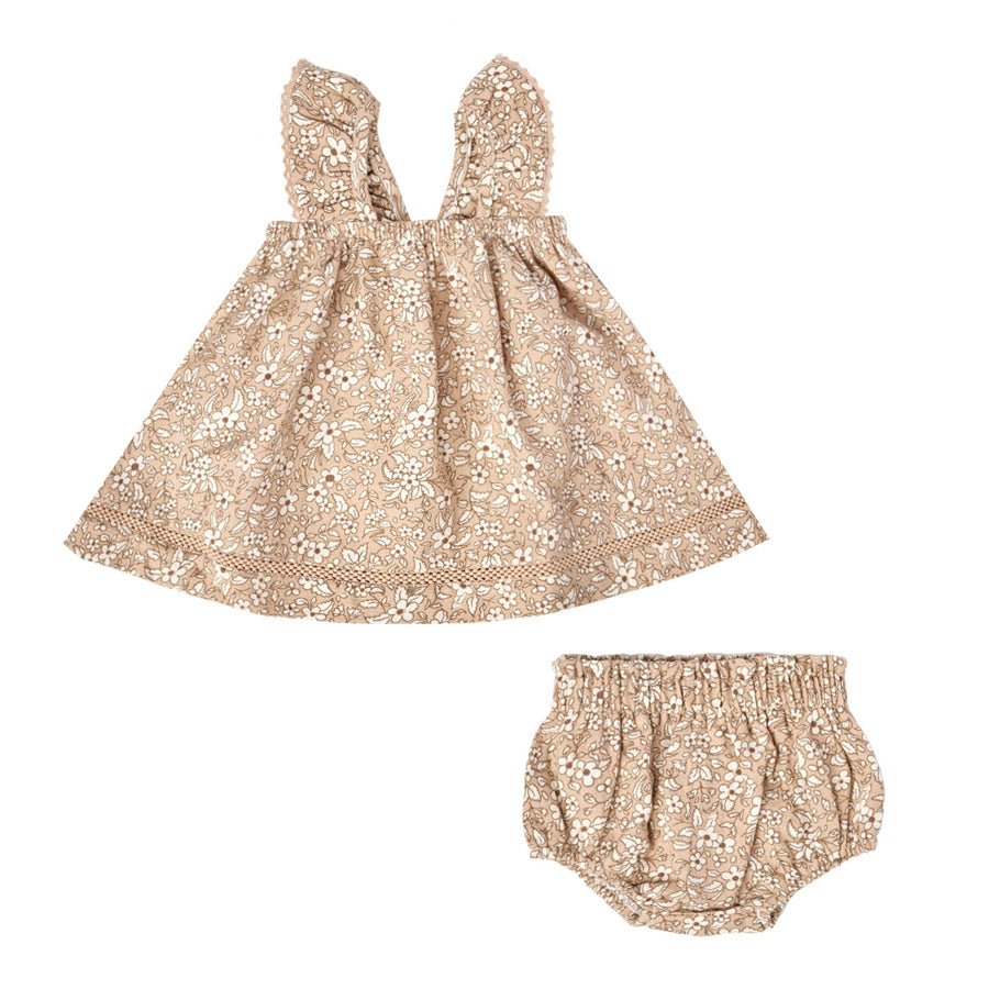 Ruffle Tank Dress + Bloomer Set - Apricot Floral Ruffle Tank Dress + Bloomer Set - Apricot Floral