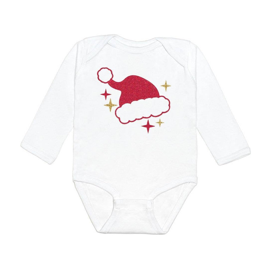 Santa Hat Long Sleeve Bodysuit - Baby Christmas Bodysuit-Sweet Wink-Joanna's Cuties