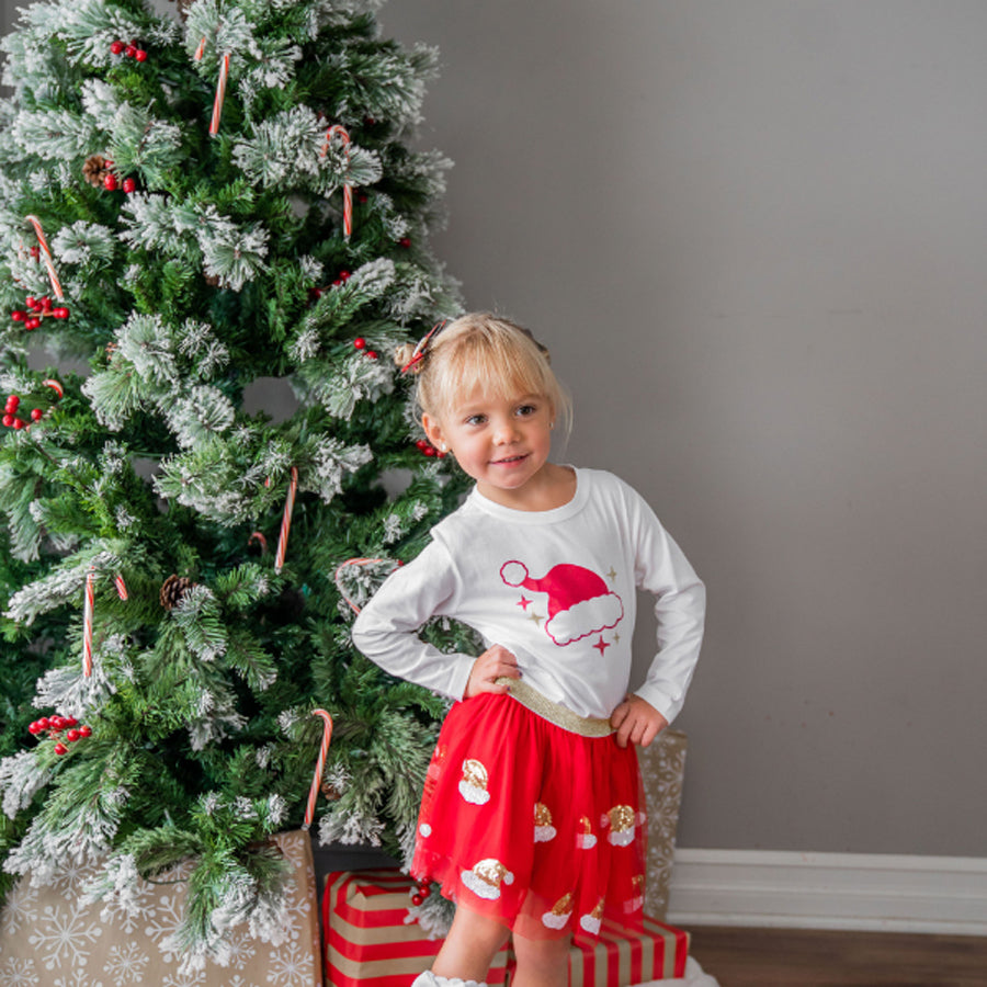 Santa Hat Long Sleeve Shirt - Kids Christmas Tee-Sweet Wink-Joanna's Cuties