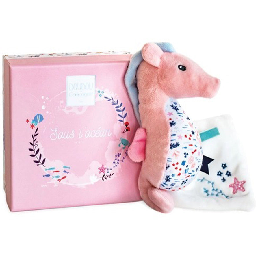 Under the Sea: Seahorse Plush With Blanket, Pink-Doudou Et Compagnie-Joanna's Cuties