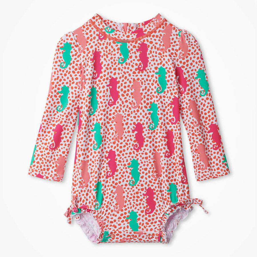 Seahorse Polka Dots Baby Rashguard Swimsuit-SWIMWEAR-Hatley-Joannas Cuties
