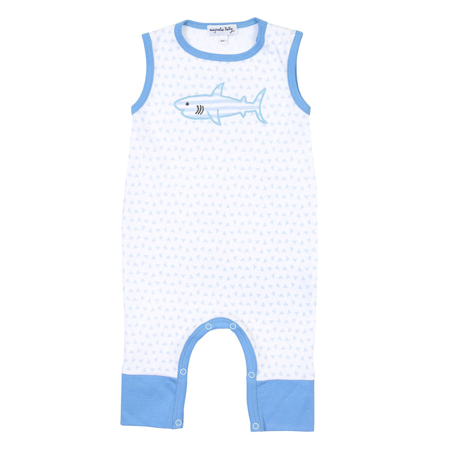 Shark Applique Blue Sleevless Playsuit-Magnolia Baby-Joanna's Cuties