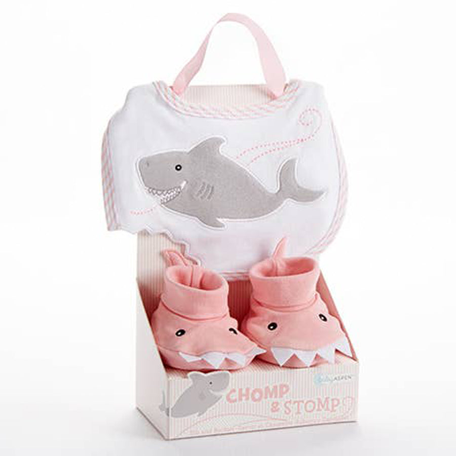 Shark Bib and Booties Gift Set - Pink-Baby Aspen-Joanna's Cuties