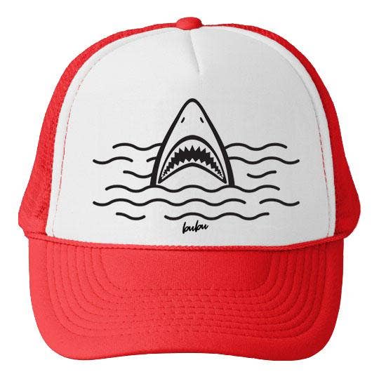 Shark White/Red Trucker Hat-Bubu-Joanna's Cuties