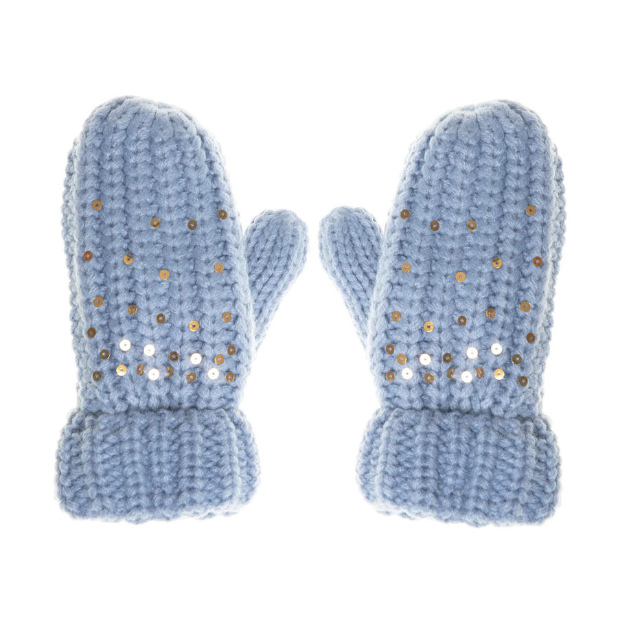 Shimmer Sequin Knitted Mittens Blue-GLOVES & MITTENS-Rockahula Kids-Joannas Cuties