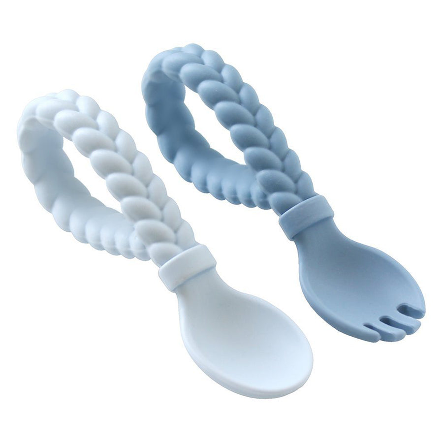 Silicone Baby Fork + Spoon Set - Blue-Itzy Ritzy-Joanna's Cuties
