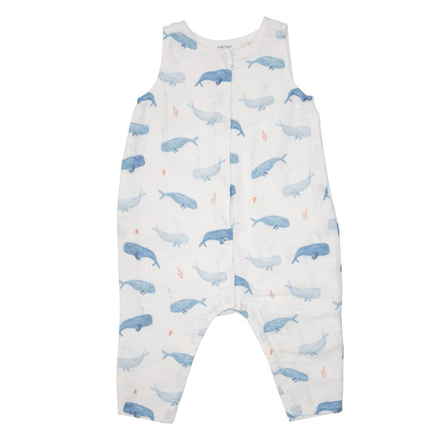 Organic Sleeveless Romper - Whale Hello There-OVERALLS & ROMPERS-Angel Dear-Joannas Cuties