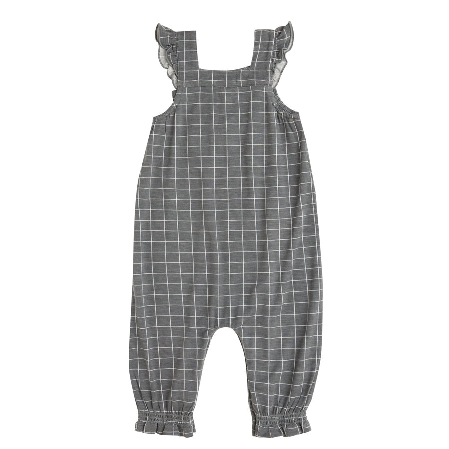Smocked Front Coverall - Grey Grid-Angel Dear-Joanna's Cuties
