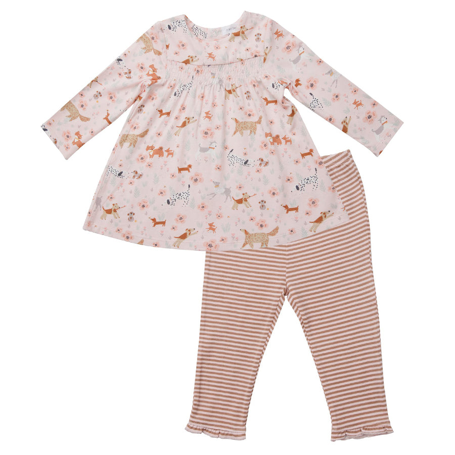 Smocked Top And Legging - Floral Pups-Angel Dear-Joanna's Cuties