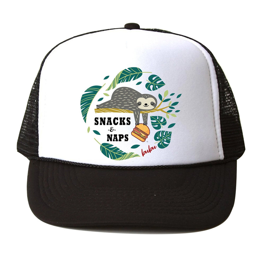 Snacks N Naps White / Black Trucker Hat-SUN HATS-Bubu-Joannas Cuties