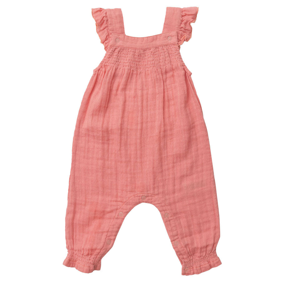 Solid Organic Muslin Smocked Front Coverall-OVERALLS & ROMPERS-Angel Dear-Joannas Cuties