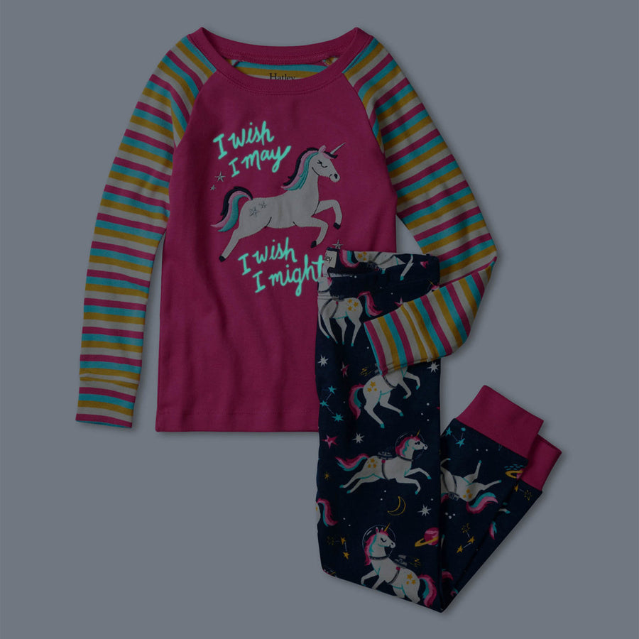 Space Unicorns Glow In The Dark Appliqué Raglan Pajama Set-Hatley-Joanna's Cuties