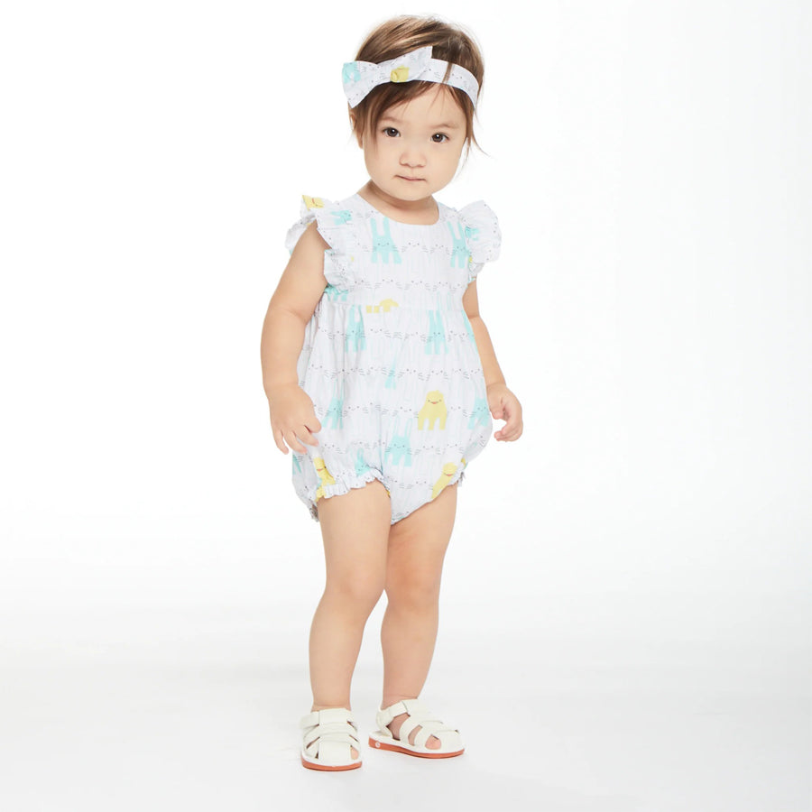 Spring Animal Print Baby Bubble - White Yellow Mint-OVERALLS & ROMPERS-Andy & Evan-Joannas Cuties