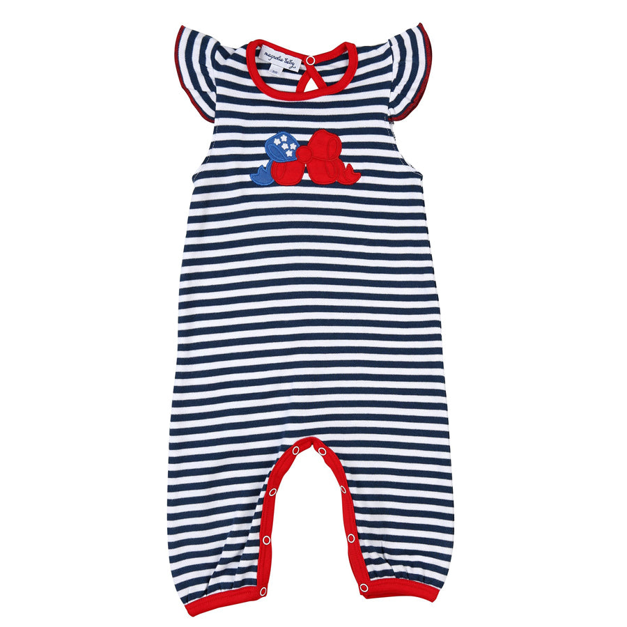 Stars, Stripes and Bows Applique Flutters Playsuit-OVERALLS & ROMPERS-Magnolia Baby-Joannas Cuties