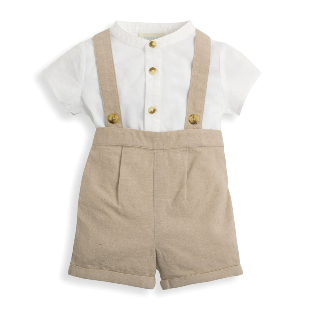 Stone Grandad Shirt Baby Shorts Set with Braces-JoJo Maman Bebe-Joanna's Cuties