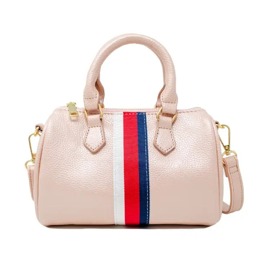 Striped Leather Duffle Bag - Pink-BACKPACKS, PURSES & LUNCHBOXES-Zomi Gems-Joannas Cuties