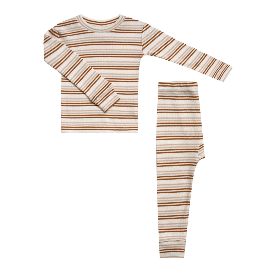 Long sleeve Pajamas Set - Cinnamon Stripe-Rylee + Cru-Joanna's Cuties
