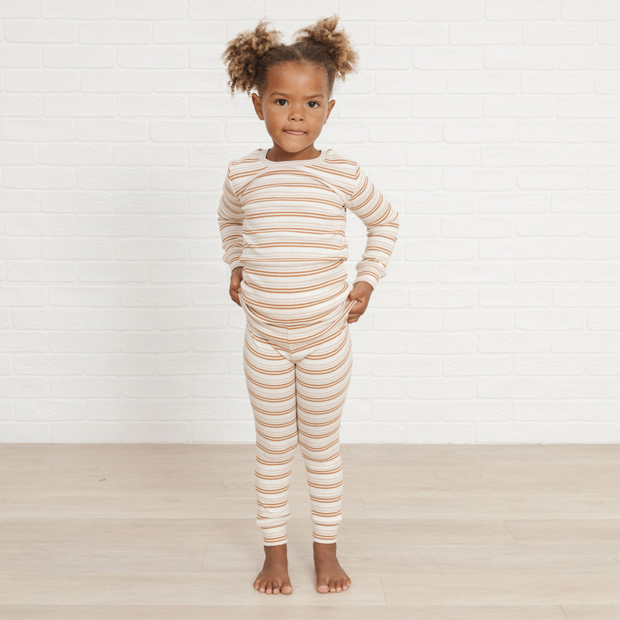 Long sleeve Pajamas Set - Cinnamon Stripe-Rylee + Cru-Joanna's Cuties