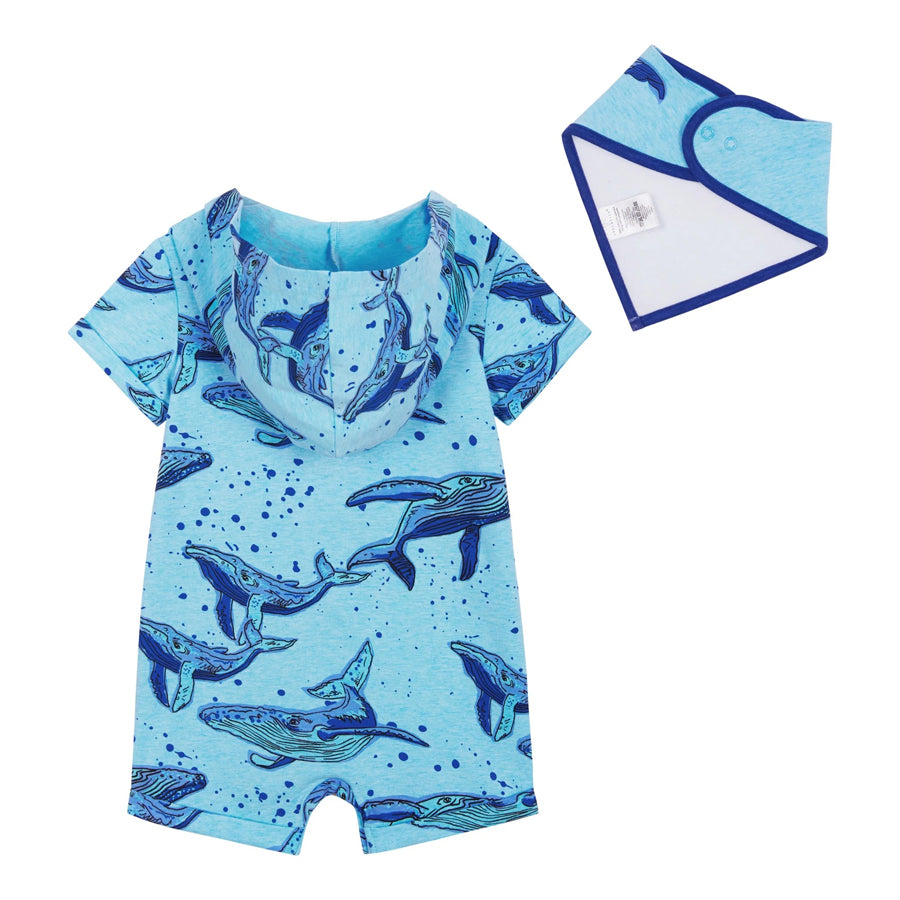 Swimming Whale Print Romper Set - Blue-OVERALLS & ROMPERS-Andy & Evan-Joannas Cuties