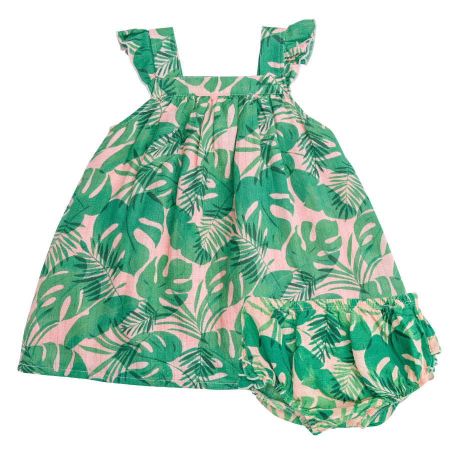 Tropical Leaves Sundress With Diaper Cover-Angel Dear-Joanna's Cuties